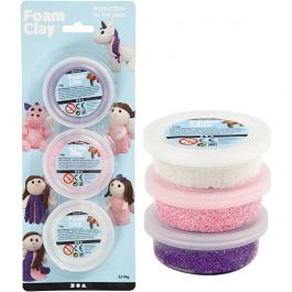Foam Clay®, glitter,metallic, roze, paars, wit, 3x14 gr/ 1 doos [HOB-78136]