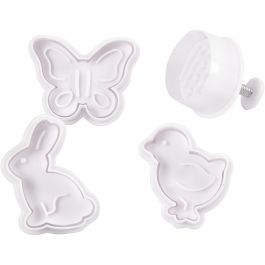 Emporte-Pièces avec Tampon, oeuf de Pâques, poussin, papillon, H: 5cm, blanc, 4 pièces/ 1 Pq. [HOB-782872]