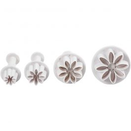 Emporte-Pièces avec Tampon, fleurs, d 2,3+2,8+3,6+4,4cm, blanc, 4 pièces/ 1 Pq. [HOB-782873]