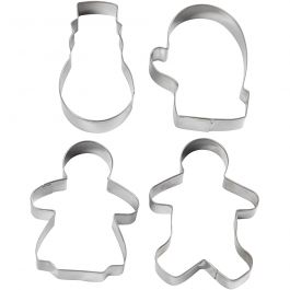 Emporte-pièces, bonhomme de neige, gant, bonhommes pain d'épice femme et homme, H: 8cm, 4 pièces/ 1 Pq. [HOB-782885]