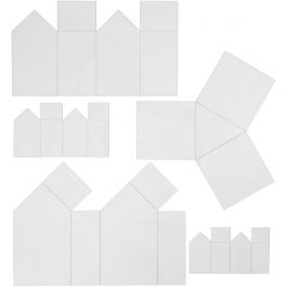 Gietvormen, huizen en driehoeken, H: 6-14,5 cm, dikte 0,5 mm, transparant, 5 stuk/ 1 doos [HOB-78643]