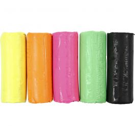 Pâte à Modeler , H: 9,5cm, couleurs néons, 5x80 gr/ 1 seau [HOB-78691]