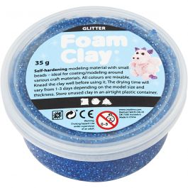 Foam Clay®, glitter, blauw, 35 gr/ 1 Doosje [HOB-788850]