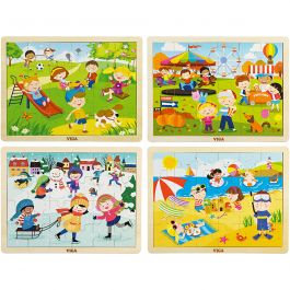 Puzzles en bois VIGA, dim. 22,5x30 cm, 4x24 pièces, 4 pièces/ 1 Pq. [HOB-907873]