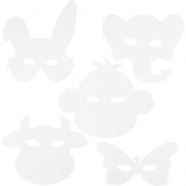 Masques d'animaux, H: 13-24cm, L: 20-28cm, 230 gr, blanc, 16 pièces/ 1 Pq. [HOB-95201]