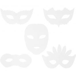 Masques de théâtre, H: 8,5-19cm, L: 15-20,5cm, 230 gr, blanc, 16 pièces/ 1 Pq. [HOB-95216]