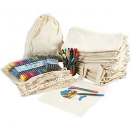 Rugzakken en tassen met stiften, afm 27,5x30 cm, diverse kleuren, 1 set [HOB-97075]