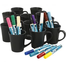 Materialenset Porseleinen zwarte mokken beschilderen, diverse kleuren, 36 stuk, 1 set [HOB-97382]