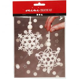 Mini Kit DIY, flocon de neige en macramé, H : 10 cm, 1 Pq. [HOB-977409]