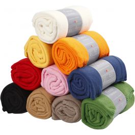Fleece, L: 125 cm, B: 150 cm, diverse kleuren, 10 stuk/ 1 doos [HOB-99675]