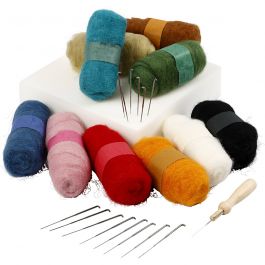 Feutrage à l'aiguille - kit de démarrage, ass. de couleurs, 1 set [HOB-99967]
