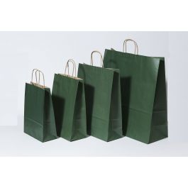 Draagtassen Papier Donkergroen 22+10x31cm Kraft Papier 90 grams (50 stuks) [PAM2231DKGR]