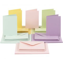 Kaarten en enveloppen, pastelkleuren, afmeting kaart 10,5x15 cm, afmeting envelop 11,5x16,5 cm, 50 set/ 1 doos [HOB23114]