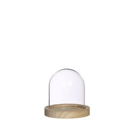 Dôme en verre avec base en bois Ø 10cm et 10cm de hauteur (1 pièce) [IFS-29421]