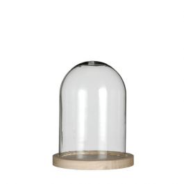 Dôme en verre avec base en bois Ø 12cm et 16cm de hauteur (1 pièce) [IFS-29423]
