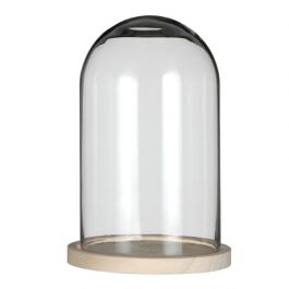 Dôme en verre avec base en bois Ø 17cm et 25cm de hauteur (1 pièce) [IFS-29425]