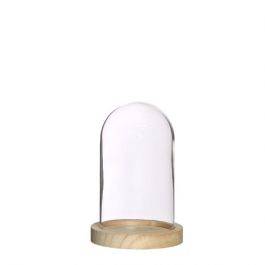 Dôme en verre avec base en bois Ø 10cm et 15cm de hauteur (1 pièce) [IFS-29428]