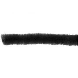 Chenille draad, zwart, L: 30 cm, dikte 6 mm, 50 stuk/ 1 doos [HOB51618]