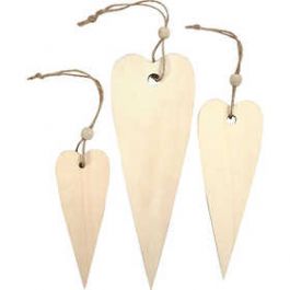 Décorations en bois, coeur allongé, H: 12+16+20 cm, ép. 5 mm, 3 pièce/ 1 Pq. [HOB56735]