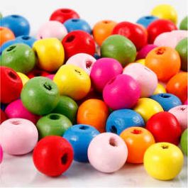 Houten kralen mix, diverse kleuren, d: 8 mm, gatgrootte 1,5-2 mm, 16 gr/ 1 doos [HOB571060]