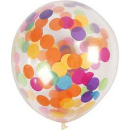 Ballons avec confettis, transparent, rond, d: 23 cm, 4 pièce/ 1 Pq. [HOB59174]