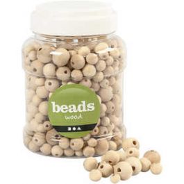 Perles en bois, d: 8+10+12+15 mm, diamètre intérieur 2-3 mm, 400 ml/ 1 seau, 175 gr [HOB68482]