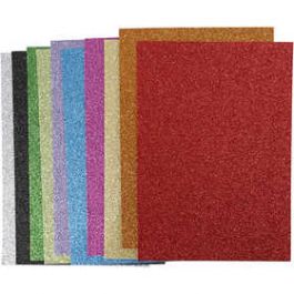EVA Foam vellen, diverse kleuren, A4, 210x297 mm, dikte 2 mm, glitter, 10 div vellen/ 1 doos [HOB79029]