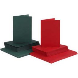 Kaarten en enveloppen, groen, rood, afmeting kaart 10,5x15 cm, afmeting envelop 11,5x16,5 cm, 50 set/ 1 doos [HOB23112]
