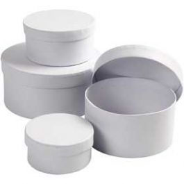 Ronde dozen, wit, H: 4+5+6+7 cm, d: 8+10+12+14 cm, 4 stuk/ 1 set [HOB264010]