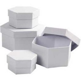 Hexagonale dozen, wit, H: 4+5+6+7 cm, d: 6,5+8+10+12 cm, 4 stuk/ 1 set [HOB264070]
