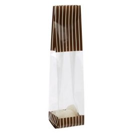 Bedrukte Zakken Bruin met Crême strepen 5,1x4,8x24,1cm met zijvouw (100 stuks) [G1BNC]