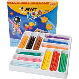 BIC Visa Fijne Stift, lijndikte 0,7 mm, diverse kleuren, 12x12 stuk, 144 stuk/ 1 doos [HOB-393144]