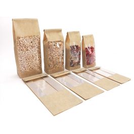 Blokbodemzakken Bruin Kraft look 60my + venster 12+7x33cm (50 Stuks) [DV-D299883]