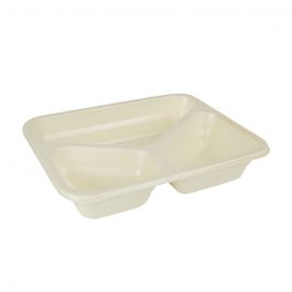 Barquette à 3 compartiments, cellulose 950 ml, 25x17.7x4.5cm (220 pièces) [GB-DFC09630]