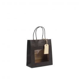 Sacs cadeaux avec fenêtre et étiquette 18+8x19cm noir (100 pièces) [FP-DPT101]