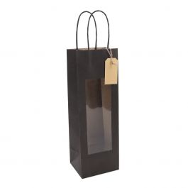 Sacs cadeaux avec fenêtre et étiquette 12+10x35cm noir (100 pièces) [FP-DPT122]