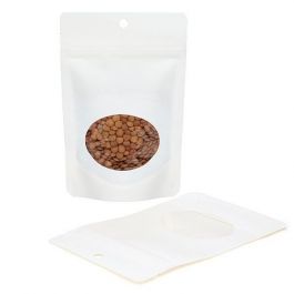 Doypack Kraft Blanc Compostable 10.2x6x15.2cm avec Fenêtre Ovale | 57 Grammes (100 pièces) [ZBGEO2W]