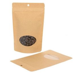 Doypack Compostable Kraft avec fenêtre ovale 13x7,9x20,6cm | 113 grammes (100 pièces) [ZBGEO3K]