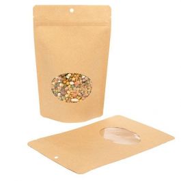 Doypack Compostable Kraft avec fenêtre ovale 14,9x8,9x23,2cm | 312 grammes (100 pièces) [ZBGEO7K]