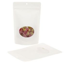 Doypack compostable en Kraft blanc avec fenêtre ovale 14,9x8,9x23,2cm | 312 grammes (100 pièces) [ZBGEO7W]