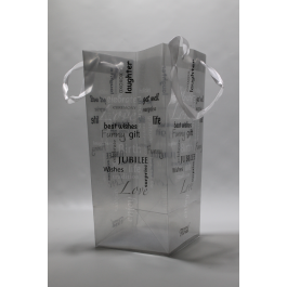 Luxe Geschenktas 12,5x30cm Transparant met Opdruk Grijs (10 stuks) [GBAG12X30]