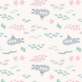 Rouleau Papier Cadeau Kraft Blanc Dessin Blanc sous-marin (1 pièce) [FP-IO4555]