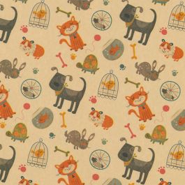 Bruin kraft inpakpapier op rol Diertjes 50cm breed (1 st.) [FP-IO9045]