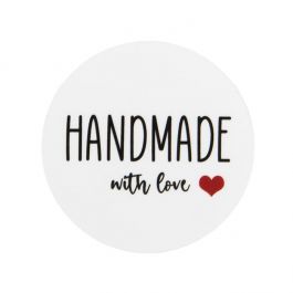 Stickers Rond Handmade Met love Bedrukking (Wit/Zwarte Tekst & Rood Heart) 3,8 cm (1 Vel) [LS1HHMLH]