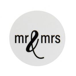 Stickers Rond Mr & Mrs Bedrukking (Wit/Zwarte Tekst) 3,8 cm (1 Vel) [LS1HMMW]