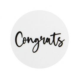 Stickers Rond Congrats Bedrukking (Wit/Zwarte Tekst) 3,8 cm (1 Vel) [LS1HWC]