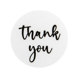 Stickers Rond Thank You Bedrukking (Wit/Zwarte Tekst) 3,8 cm (1 Vel) [LS1HWTY]