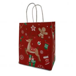 Papieren tassen kerst 18+8x22cm Kraft 90 grams (50 stuks) [PAM1822RXmas]