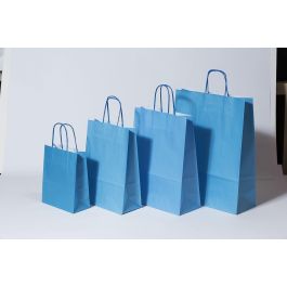 Draagtassen Papier Blauw 22+10x31cm Kraft Papier 90 grams (50 stuks) [PAM2231BL]