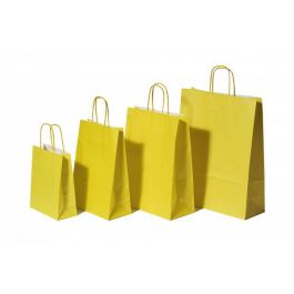 Draagtassen Papier Geel 22+10x31cm Kraft Papier 90 grams (50 stuks) [PAM2231Y]
